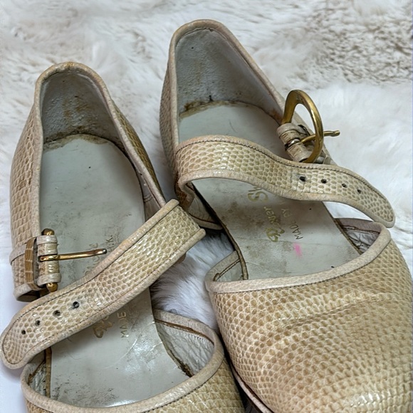 Vintage Mid-Century Genuine Snakeskin Power Brass Buckle Mary Janes - Picture 8 of 17